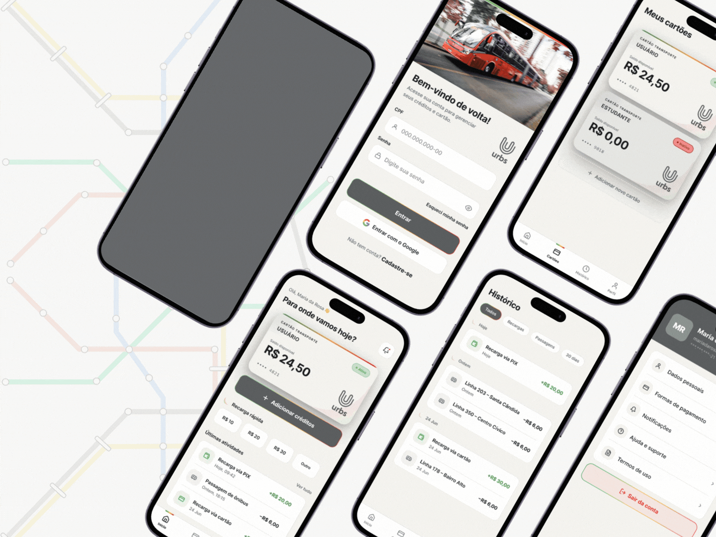 Urbs transit app screens